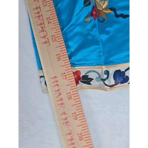 Vintage Golden Bee Embroidered Silk Blue Kimono Jacket + Pants Set Size 8 - Picture 16 of 16